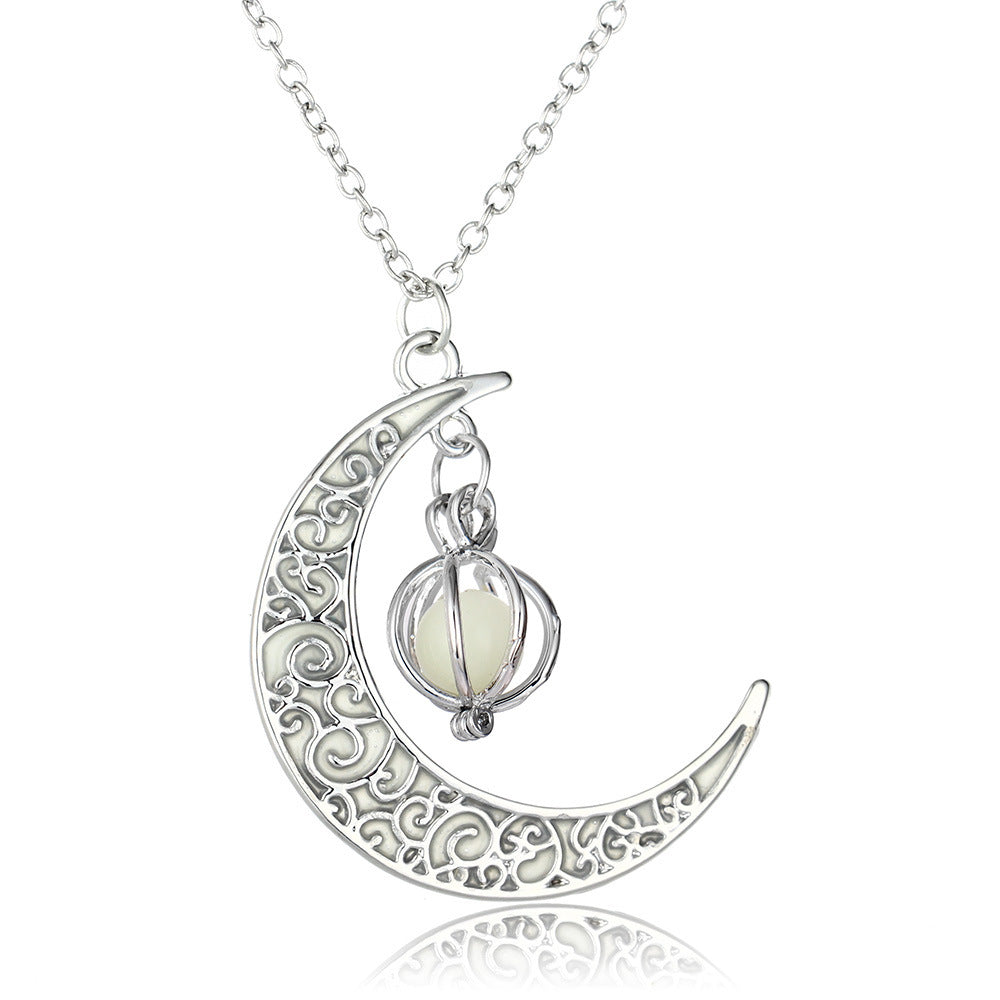 Luminous Moon Pumpkin Pendant Necklace Halloween Explosions European And American Luminous Necklace Accessories
