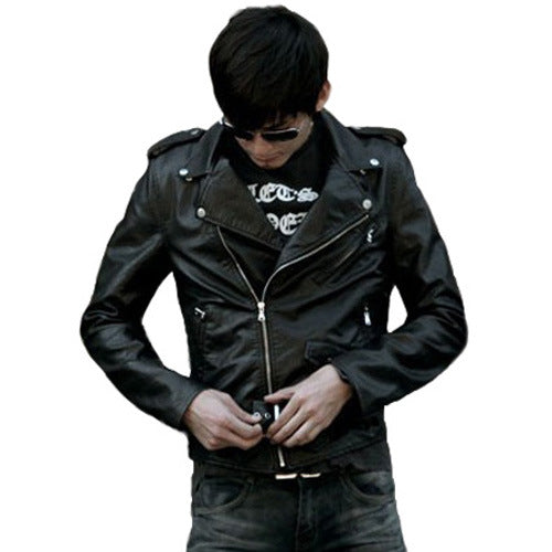 Men's Leather Jacket Slim Fit Motorcycle Pu Washed Leather Men's Jacket