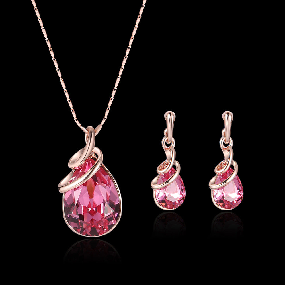 Alloy Gem Jewelry Set New Necklace Earrings Two-piece