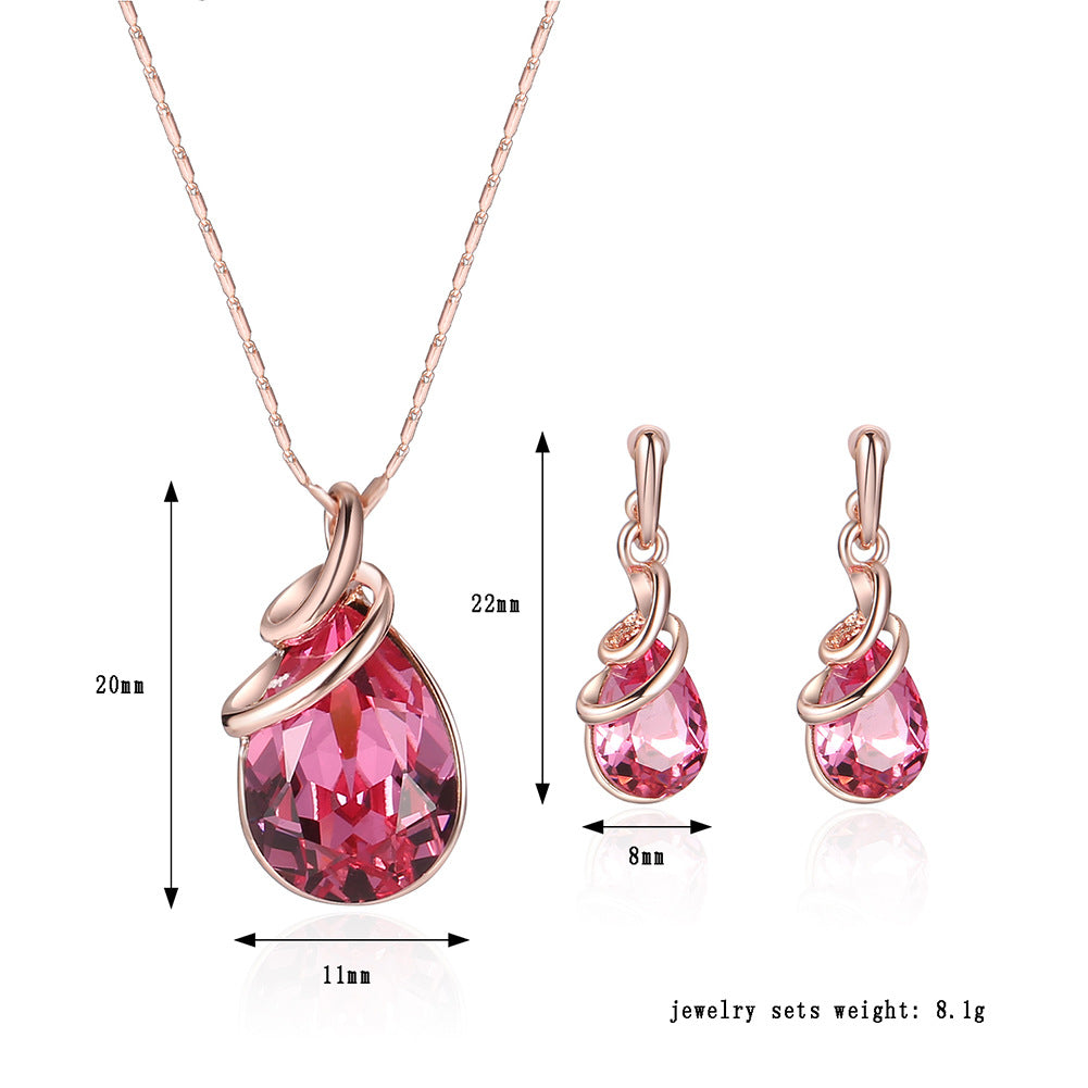 Alloy Gem Jewelry Set New Necklace Earrings Two-piece