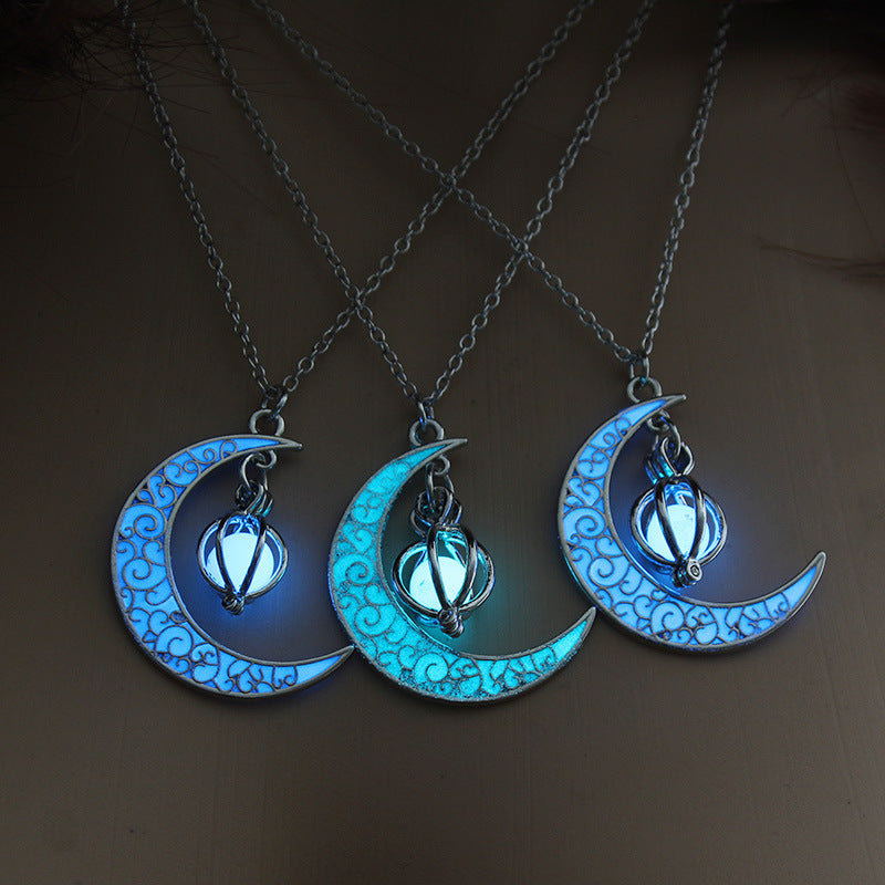 Luminous Moon Pumpkin Pendant Necklace Halloween Explosions European And American Luminous Necklace Accessories