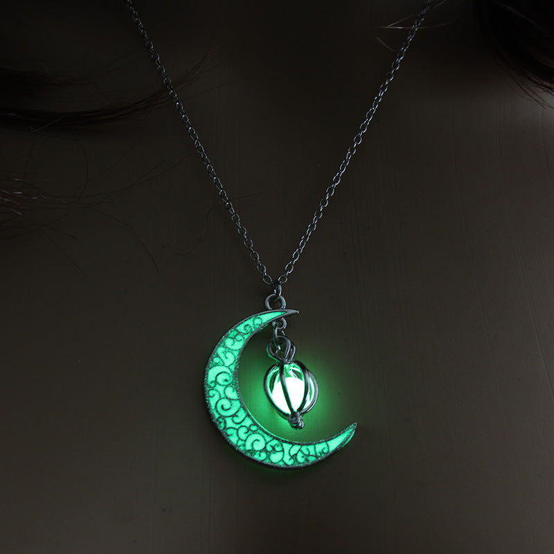 Luminous Moon Pumpkin Pendant Necklace Halloween Explosions European And American Luminous Necklace Accessories