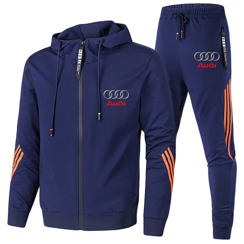 Trendy New Sweatshirt Set With Three Stripes, Spring And Autumn Fashion, Car Logo Print, Casual Sports Loose Hoodie