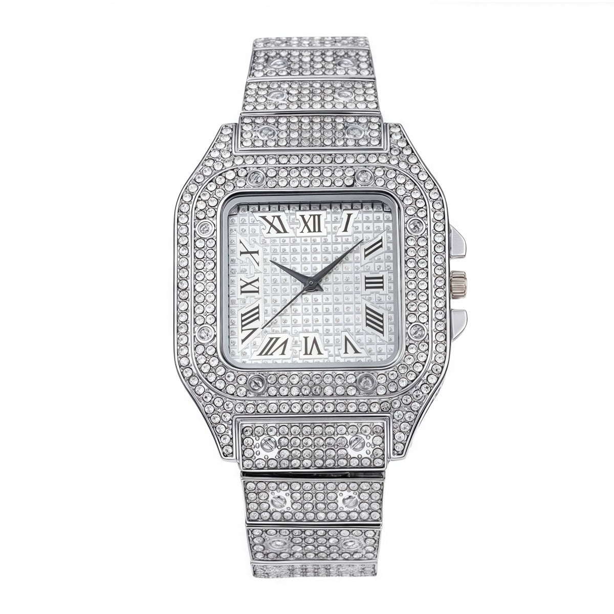 Men's Hip-Hop Trendy Fashion Large Dial Export Popular Diamond Cuban Chain Watch Set
