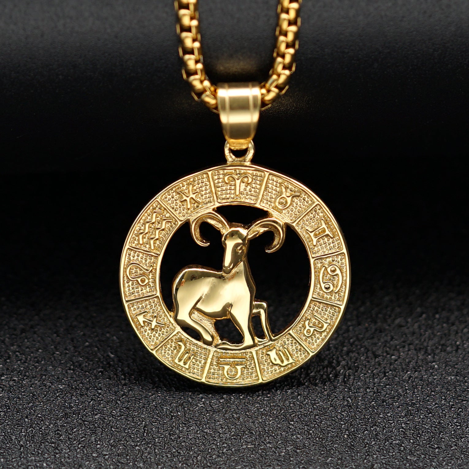 European And American Cross-border Trend Explosions Fashion Retro Titanium Steel Hollow Twelve Constellation Relief Pendant Couple Necklace