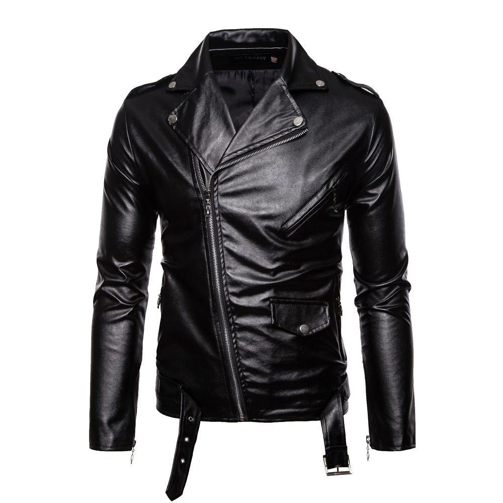 Men's Leather Jacket Slim Fit Motorcycle Pu Washed Leather Men's Jacket