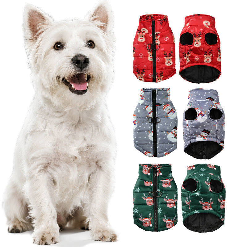 Autumn And Winter Pet Clothes, Christmas Theme Dog Clothing, Warm And Thickened Dog Coat, Cold-proof And Waterproof Dog Vest