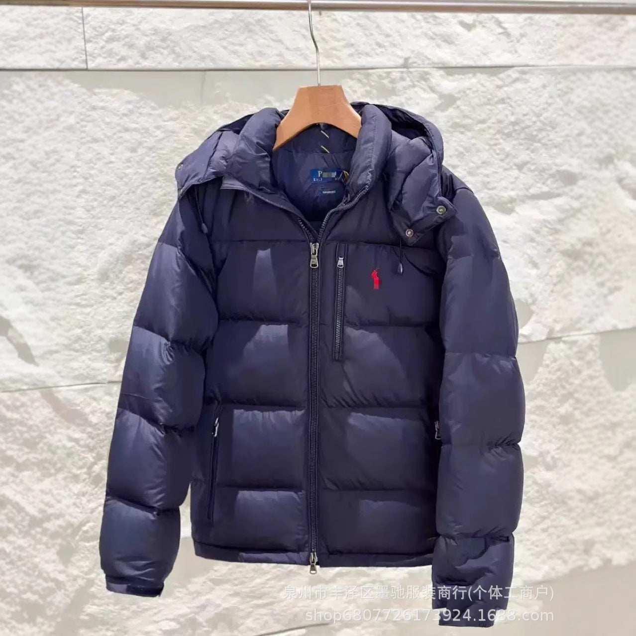 Men's And Women's Pony Embroidered Hooded Removable Windproof And Waterproof Warm Cotton Jacket