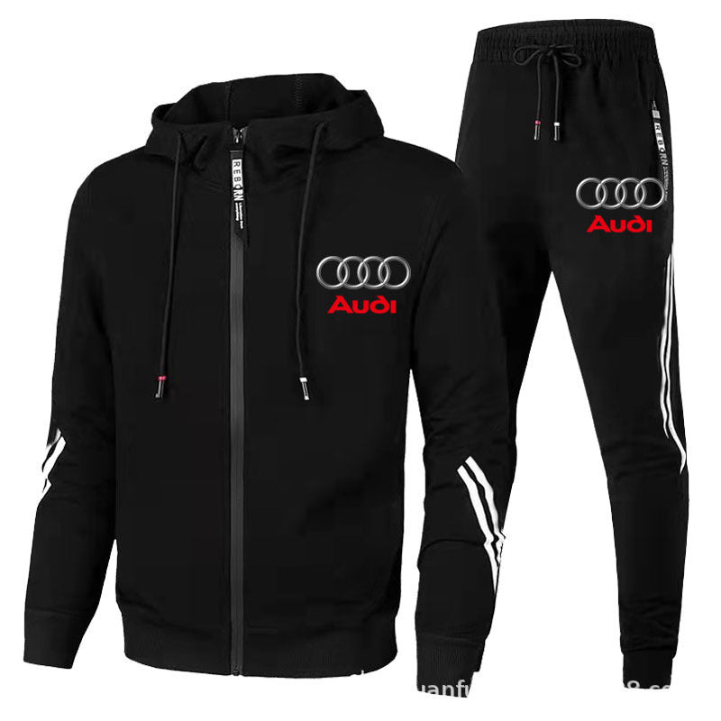 Trendy New Sweatshirt Set With Three Stripes, Spring And Autumn Fashion, Car Logo Print, Casual Sports Loose Hoodie