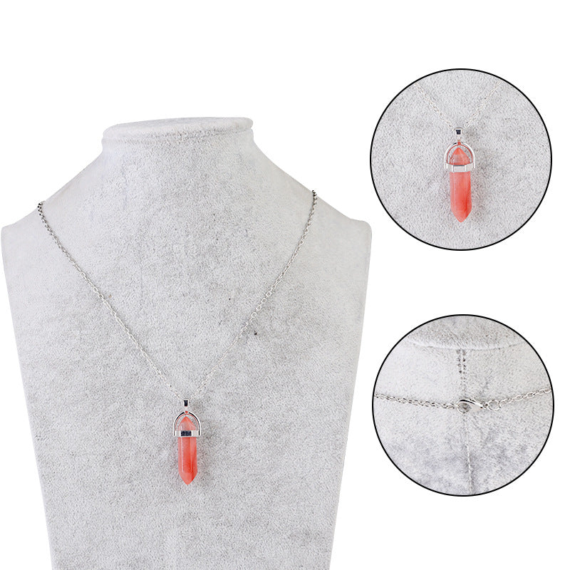 Natural Stone Crystal Lucky Hexagon Pendant Necklace Men And Women Fashion Couple Accessories