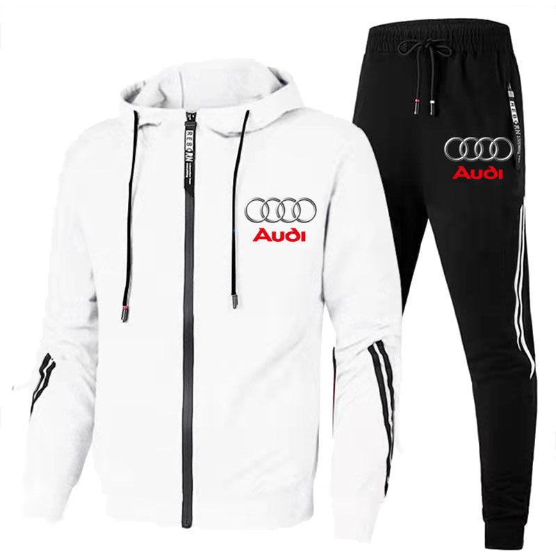 Trendy New Sweatshirt Set With Three Stripes, Spring And Autumn Fashion, Car Logo Print, Casual Sports Loose Hoodie