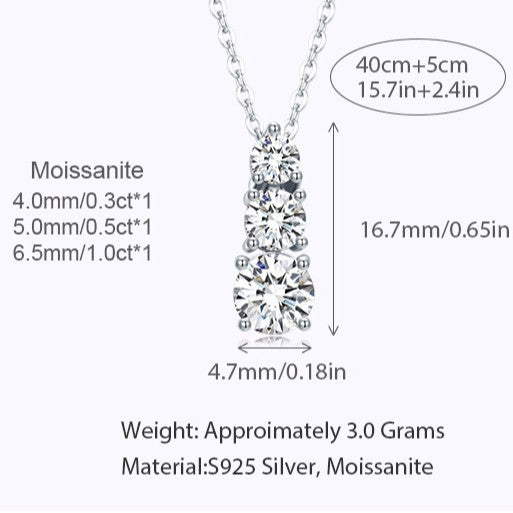 Foreign Trade Best-Selling New Asymmetrical Three-Stone Pendant Geometric Round Moissanite Inlaid Personalized Lady Clavicle Chain