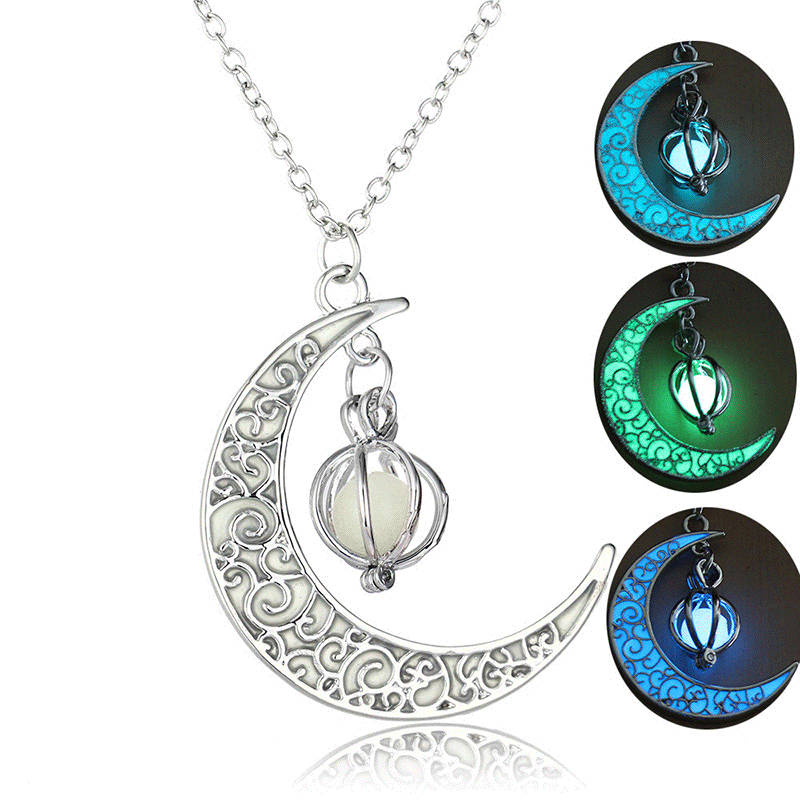 Luminous Moon Pumpkin Pendant Necklace Halloween Explosions European And American Luminous Necklace Accessories