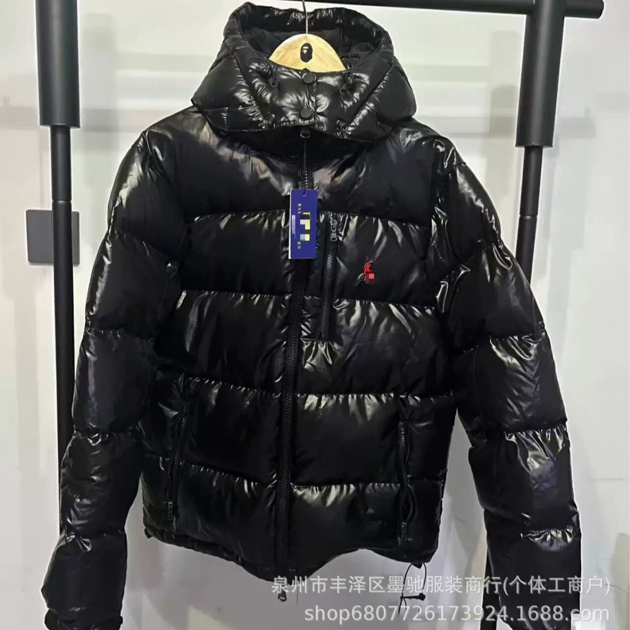 Men's And Women's Pony Embroidered Hooded Removable Windproof And Waterproof Warm Cotton Jacket