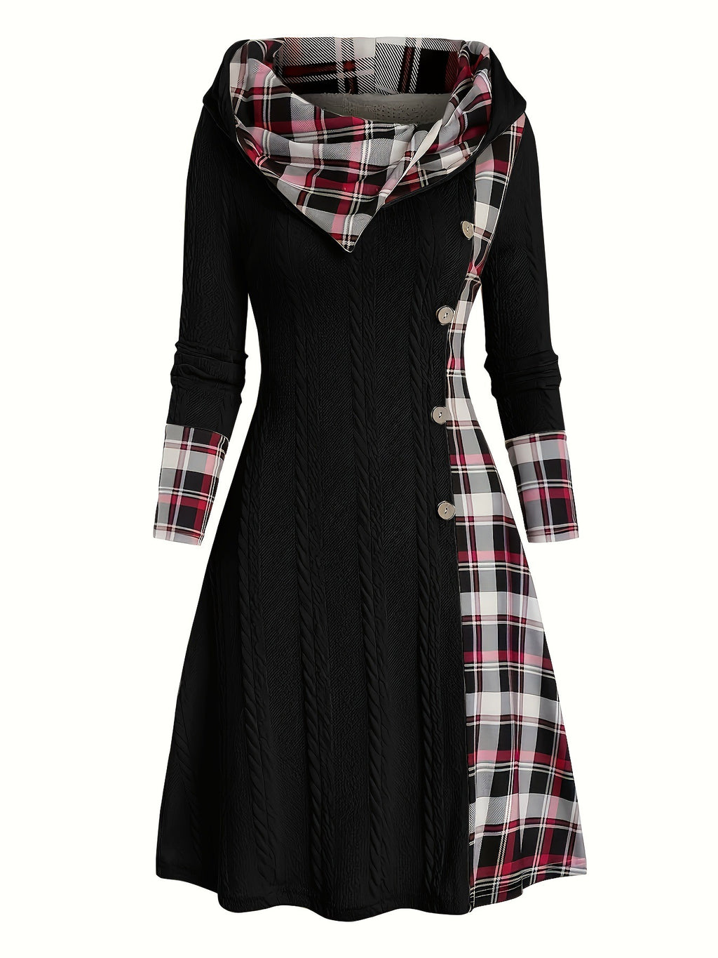 Women's Hooded Pit Sweater Long Sleeve Casual Pullover Dress