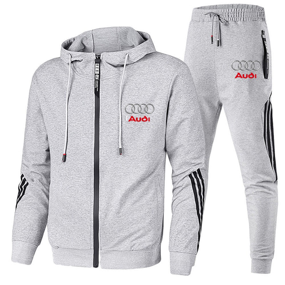 Trendy New Sweatshirt Set With Three Stripes, Spring And Autumn Fashion, Car Logo Print, Casual Sports Loose Hoodie