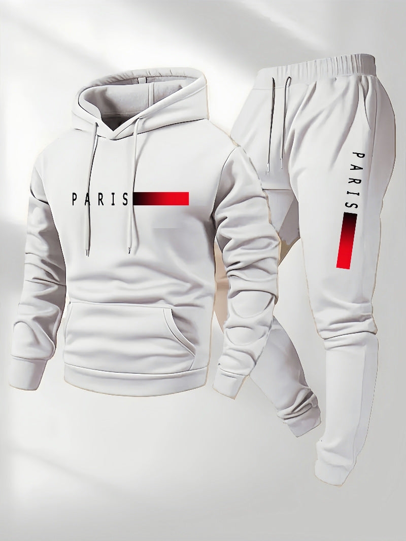 Casual And Fashionable Men's And Women's Paris Letter Printed Hoodie And Drawstring Sports Suit