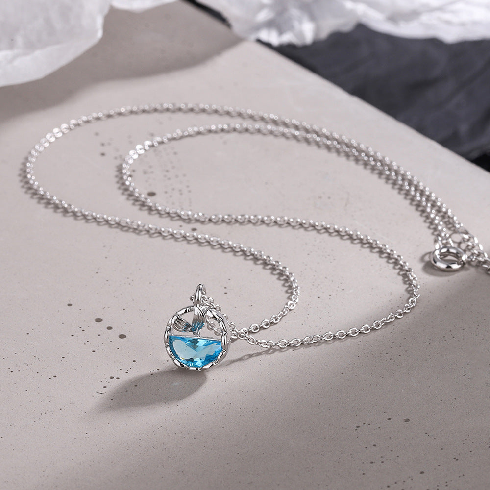 Mori Style Fresh Sea Blue Fishtail Necklace Women's Elegant Round Small Necklace Necklace