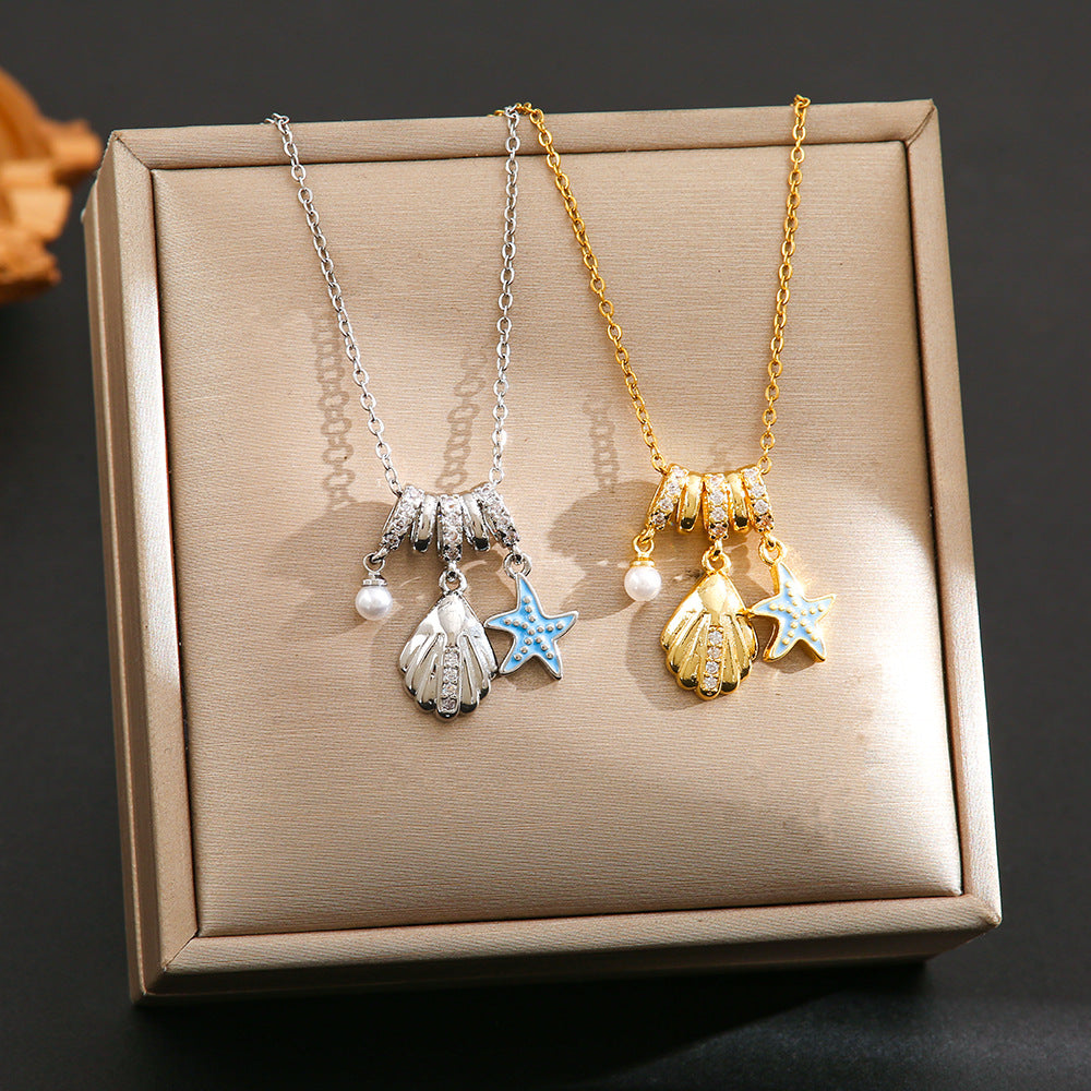 Internet Celebrity Fashion Hot Selling Titanium Steel Necklace Women's Zircon Copper Plated 18K True Gold Pendant Color-free Clavicle Chain Jewelry