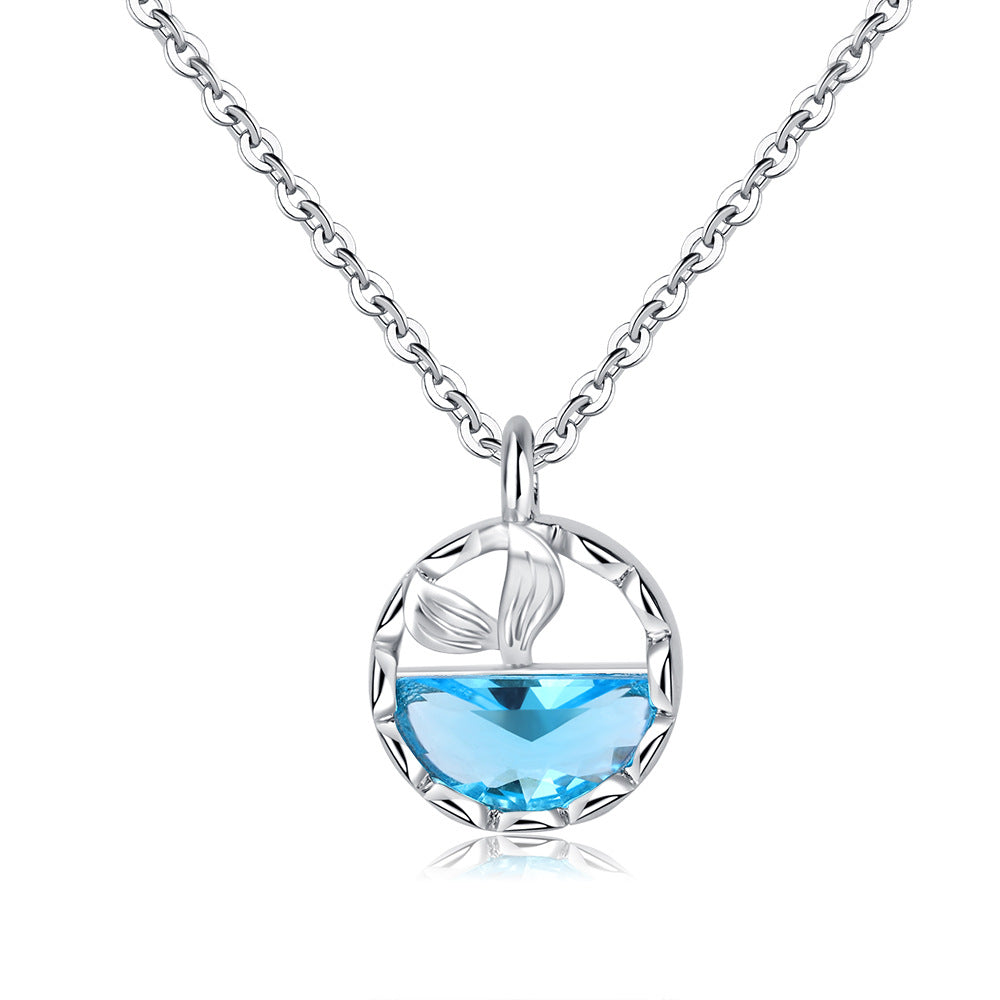 Mori Style Fresh Sea Blue Fishtail Necklace Women's Elegant Round Small Necklace Necklace