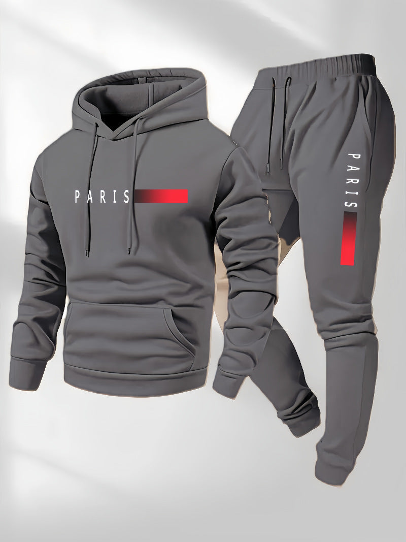 Casual And Fashionable Men's And Women's Paris Letter Printed Hoodie And Drawstring Sports Suit