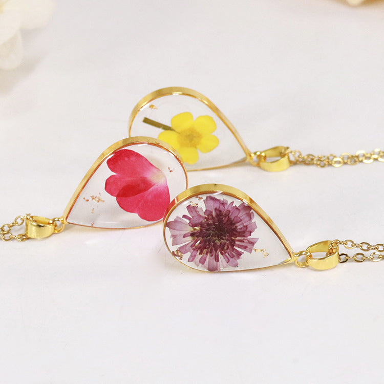Factory Direct Supply | Cross-border Explosions Drop Necklace December Flower Small Real Flower Jewelry Eternal Flower Dried Flower