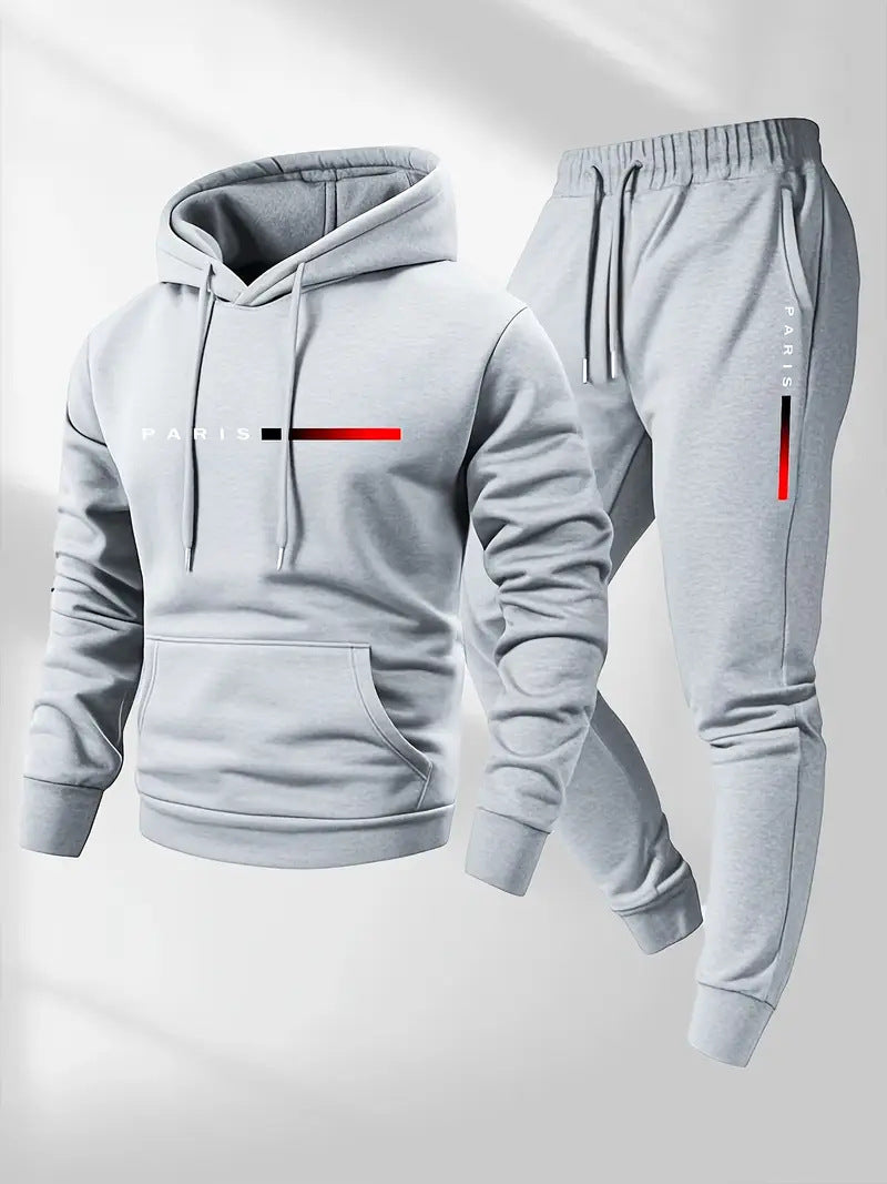 Casual And Fashionable Men's And Women's Paris Letter Printed Hoodie And Drawstring Sports Suit