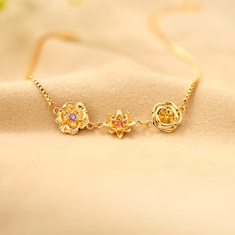 December Flower Bracelet Zircon Birthstone Pendant Bracelet Women's Zodiac Peanut Day Birthday Birthday Flower Titanium Steel