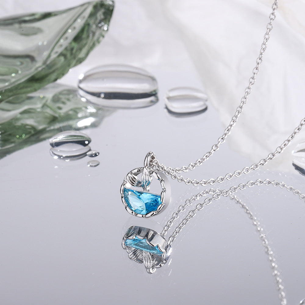 Mori Style Fresh Sea Blue Fishtail Necklace Women's Elegant Round Small Necklace Necklace