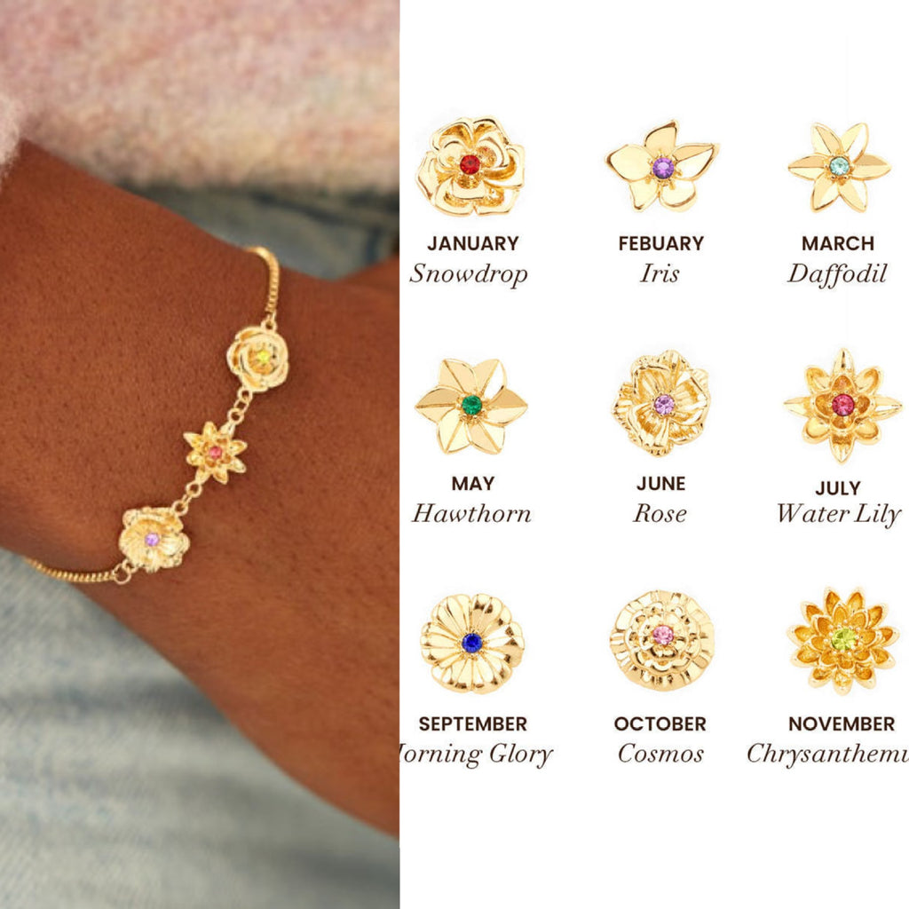 December Flower Bracelet Zircon Birthstone Pendant Bracelet Women's Zodiac Peanut Day Birthday Birthday Flower Titanium Steel