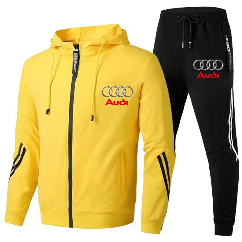 Trendy New Sweatshirt Set With Three Stripes, Spring And Autumn Fashion, Car Logo Print, Casual Sports Loose Hoodie