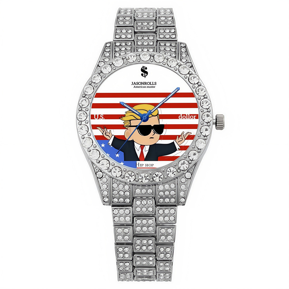 Men's Hip-Hop Trendy Fashion Large Dial Export Popular Diamond Cuban Chain Watch Set