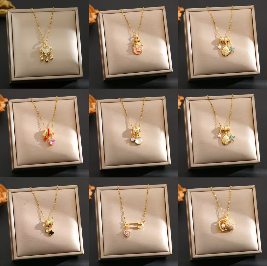 Internet Celebrity Fashion Hot Selling Titanium Steel Necklace Women's Zircon Copper Plated 18K True Gold Pendant Color-free Clavicle Chain Jewelry