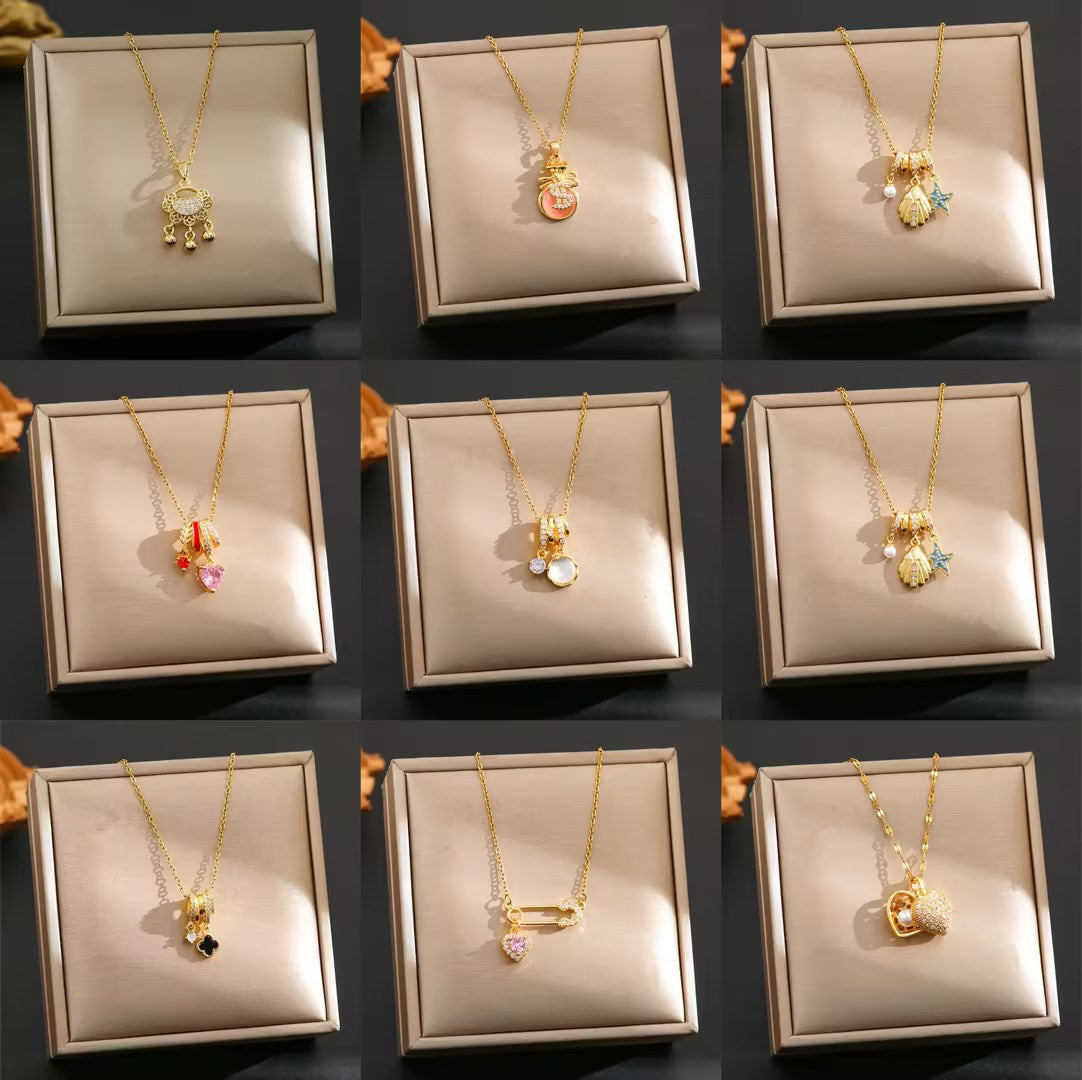 Internet Celebrity Fashion Hot Selling Titanium Steel Necklace Women's Zircon Copper Plated 18K True Gold Pendant Color-free Clavicle Chain Jewelry