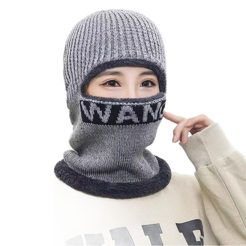 Winter Men's Hat One-piece Wool Hat Fleece-lined Thickened Warm Pullover Cycling Ear Protection Windproof Solid Color Knitted Hat