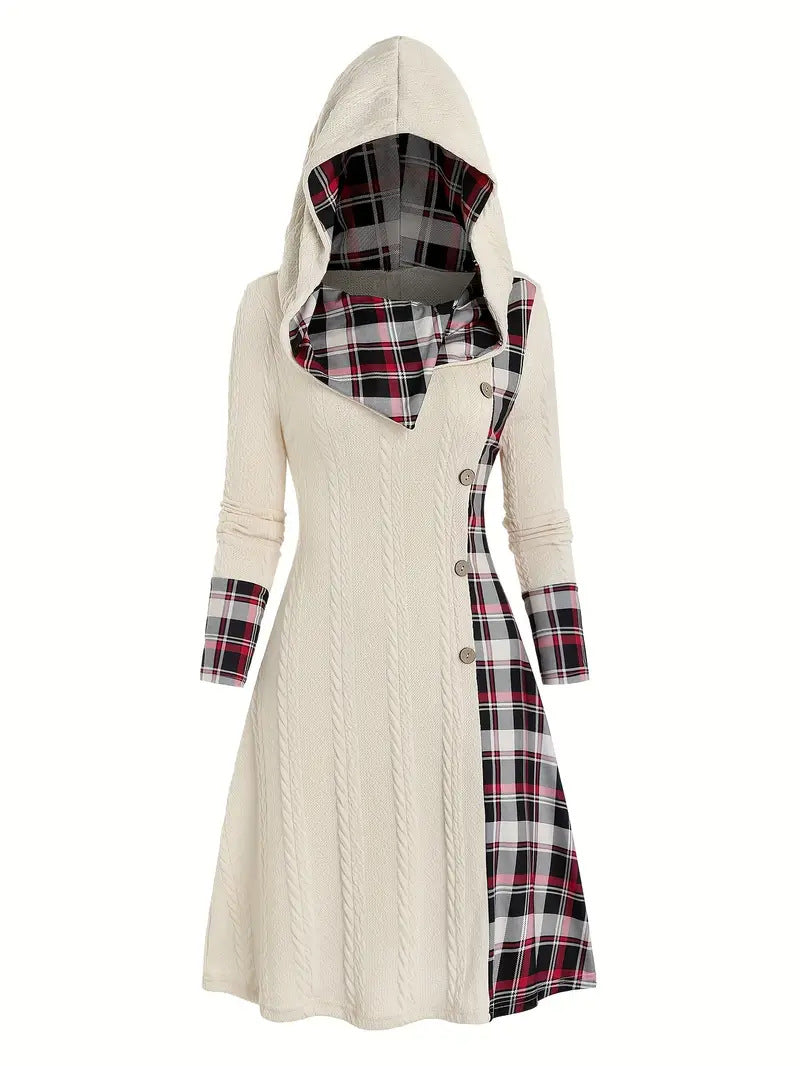 Women's Hooded Pit Sweater Long Sleeve Casual Pullover Dress