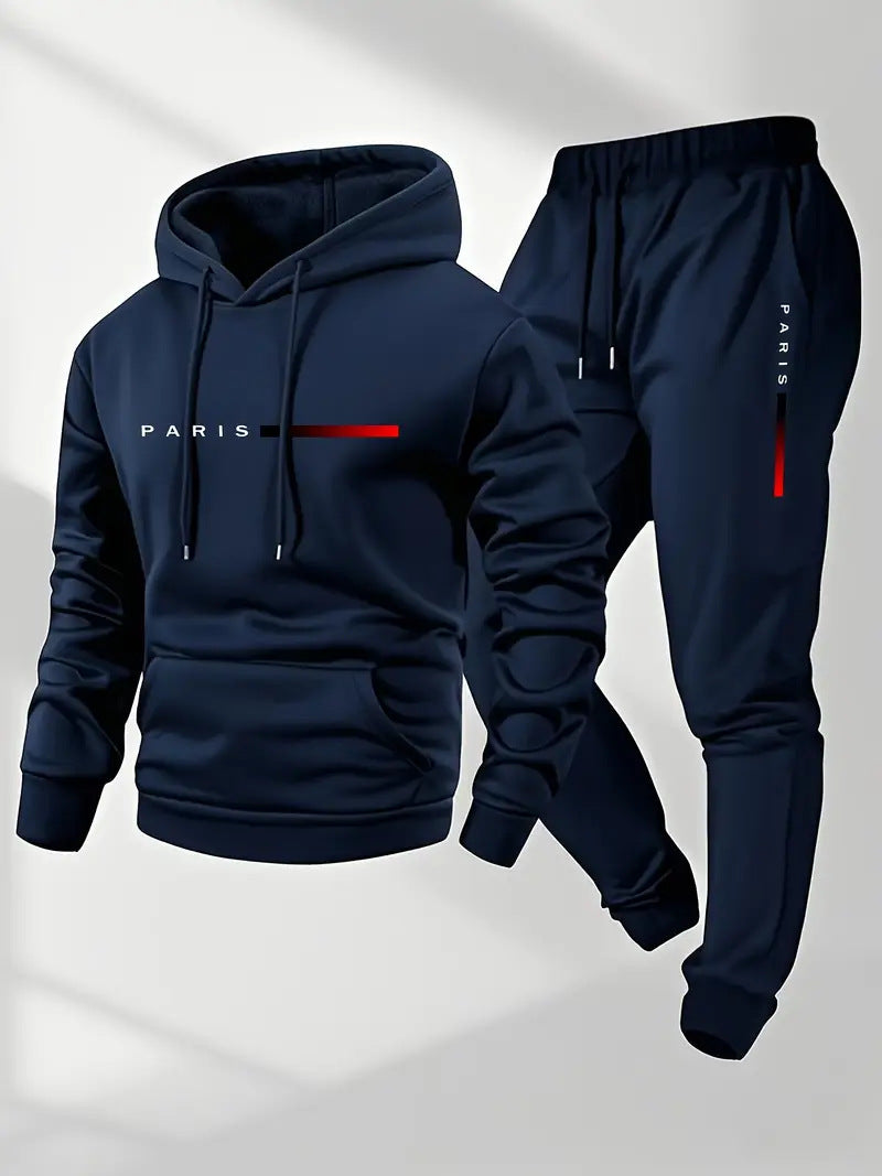 Casual And Fashionable Men's And Women's Paris Letter Printed Hoodie And Drawstring Sports Suit