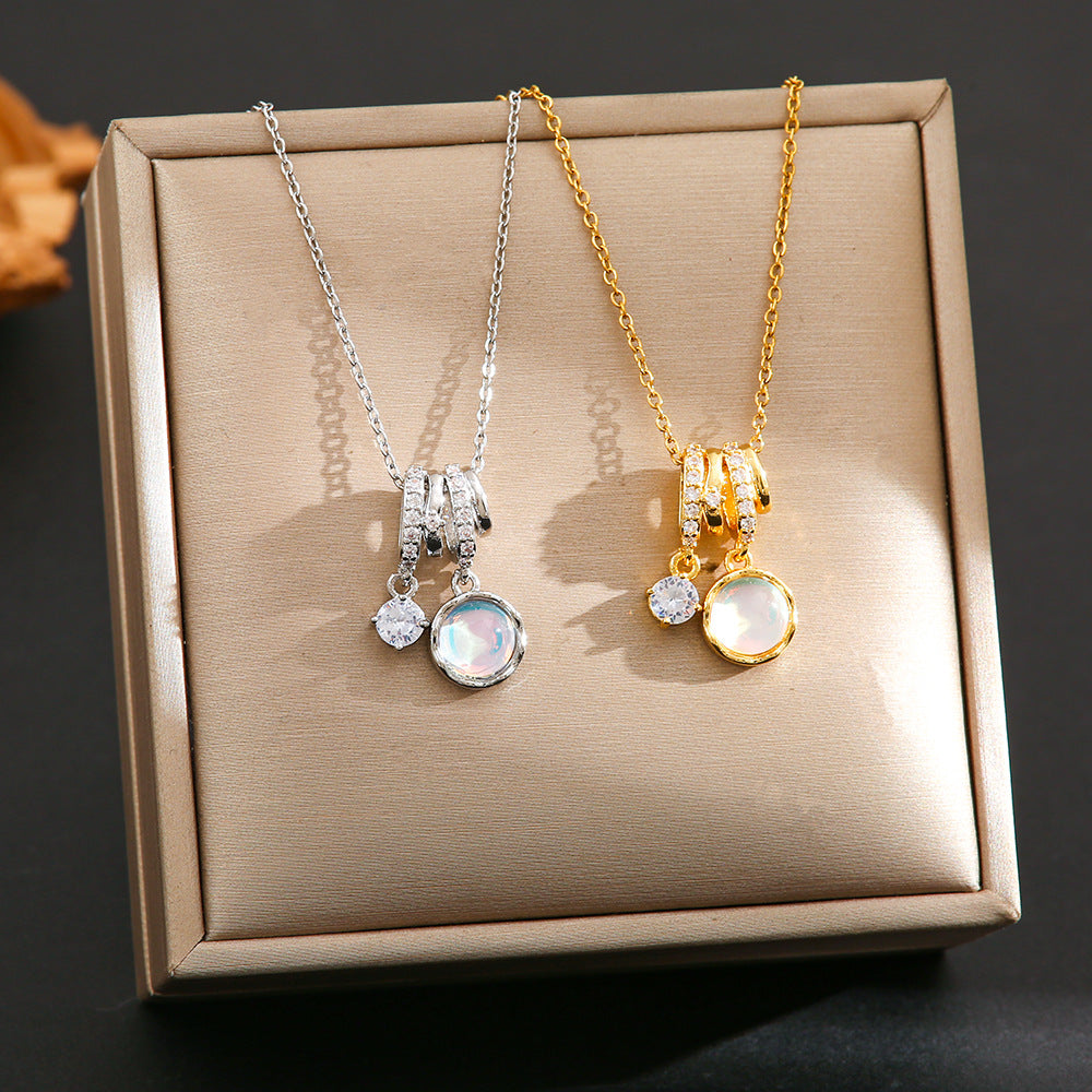 Internet Celebrity Fashion Hot Selling Titanium Steel Necklace Women's Zircon Copper Plated 18K True Gold Pendant Color-free Clavicle Chain Jewelry