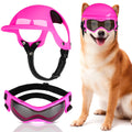 SlowTon Dog Helmet and Goggles - UV Protection Doggy Sunglasses Dog Glasses Pet Motorcycle Helmet Hat with Ear Holes Adjustable Belt Safety Hat for Small Medium Large Dogs Puppy Riding (Pink M)